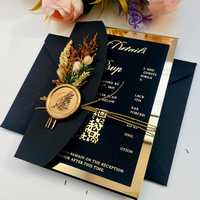 Invitations de mariage en acrylique or miroir Invitations en verre plexi noir foncé avec poche Rsvp Suite de cartes de mariage élégantes sur mesure