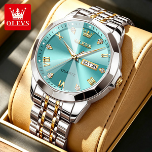 Montre-bracelet de luxe pour homme OLEVS 9931 en acier inoxydable, mouvement à quartz original, miroir losange, étanche, avec cadran en verre lumineux - Product Image 1