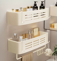 Étagère d'angle de salle de bain style crème, panier carré, fixation murale adhésive sans perçage, support de rangement étanche en alliage d'aluminium durable