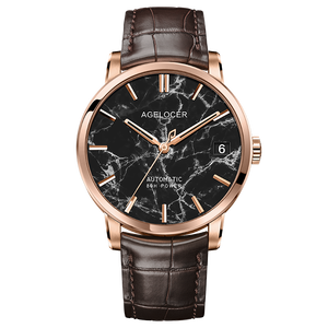 Montre AGELOCER originale Baikal, cadran en marbre naturel, grande montre mécanique automatique avec date, cadeau d'anniversaire pour homme - Product Image 1