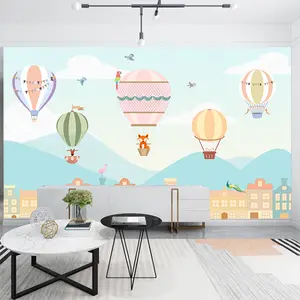 Papel de parede desenho à mão para quarto de criança, mural de fundo de TV com desenho de balão de ar quente