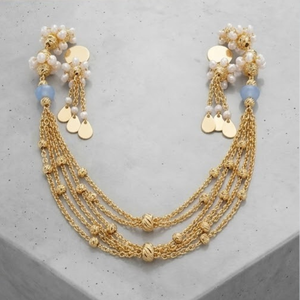 Ensemble de collier Mala italien en argent 925, chaîne à plusieurs rangs dorée avec perles, bijoux avec boucles d'oreilles pour femmes, tendance - Product Image 3