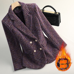 Women's Wool Blend Blazer Coat Full Sleeve Slim Fit <b>Quilted</b> Warm <b>Winter</b> Jacket With Buttons Elegant Style - Product Image 2