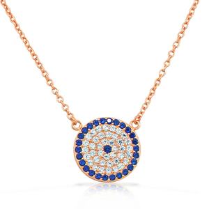 Kalung Evileye Wanita Minimalis, Gaya Kalung Warna Rose Gold Biru Evileye CZ Kustom - Product Image 1