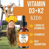 Bioby OEM, Gotas de Vitamina D3 K2 para Niños, Marca Privada, 60 ml, Sabor Naranja, Sin GMO, Vegano, Apoyo Inmunológico y Óseo, Líquido
