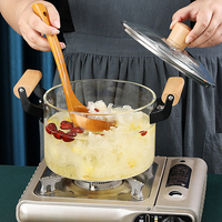 Marmite de cuisine en verre transparent borosilicate avec poignées en bois, nouveau design