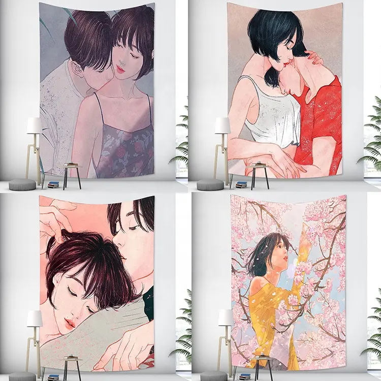 Refined Romantic Premium Ambiance Bedroom Aesthetics Door Curtain Comics Happy Time Series Wall Hanging Polyester Tapestries