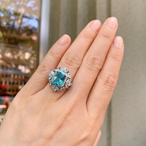 Dainty Eco-friendly Barss Floral Ear Ring and Pendant <b>Set</b> 8*8MM Blue Zircon Flower Geometric Jewelry <b>Set</b> for Modern Style - Product Image 4
