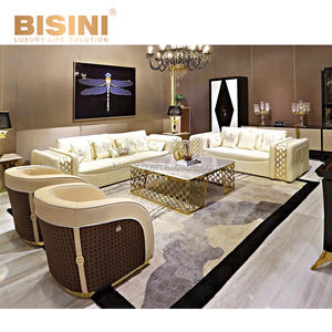 Nuovo Arrivo Italiana Della Moderna di Stile D'oro In Acciaio Inox e Intarsio Ornato Divano In Pelle Set per la Villa - Product Image 1
