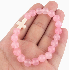 Nouveau design, vente en gros, bracelets extensibles en perles <span class=keywords><strong>de</strong></span> <span class=keywords><strong>pierre</strong></span> turquoise <span class=keywords><strong>noire</strong></span> naturelle <span class=keywords><strong>de</strong></span> 8 mm avec croix - Product Image 1