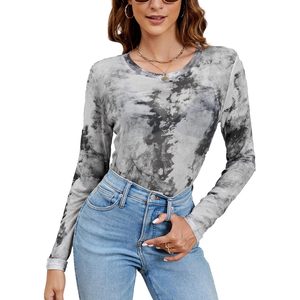 FOXA Blusa de malla de manga larga para mujer, cuello redondo, blusa transparente, transpirable, holgada, a la moda - Product Image 1