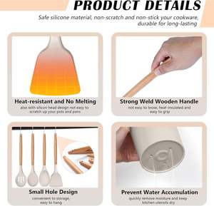 Juego de utensilios de cocina de silicona de 33 piezas personalizados con mango de madera, espátula mezcladora antiadherente - Product Image 4