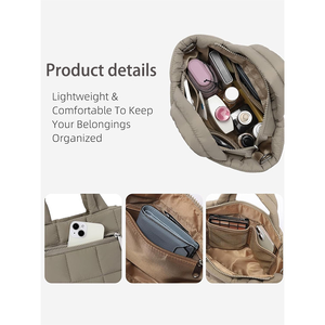 Bolso de mano de nailon duradero minimalista urbano con cierre de cremallera Asa hasta la mano Forma de cubo Bolsillos múltiples para viajes Casuales - Product Image 4