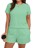 Ensemble 2 pièces pour femmes grandes tailles, t-shirt à manches courtes et short à taille élastique, tenue décontractée ample, vêtements de détente, survêtement