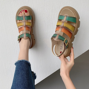 Sandalias de Plataforma con Hebilla y Diseño Calado para Mujer, Sandalias Planas Tejidas de Verano 2022 - Product Image 2