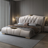 Prestige Modernes Bettgestell aus Vollnarbenleder mit Verstellbarem Gepolstertem Kopfteil Kingsize-Bett für Villa und Penthouse