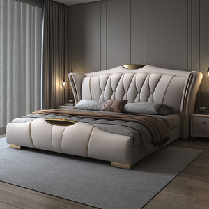 Letto Matrimoniale King Size Prestige Moderno con Testiera Imbottita in Pelle di Vacchetta di Prima Qualità, Regolabile, per Villa <span class=keywords><strong>e</strong></span> Penthouse - Product Image 2