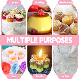 Moules en silicone réutilisables multicolores en forme de fleur pour cupcakes et muffins Outils de pâtisserie pour la pâtisserie et la décoration - Product Image 3