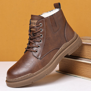Bottes Martin pour hommes, hiver, cuir véritable, bout rond, doublure en fourrure, semelle extérieure en caoutchouc antidérapante, semelle intermédiaire en EVA, bottes de chasse - Product Image 1
