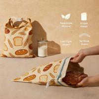 Sac de conservation du pain en coton et lin avec fermeture éclair, style OEM ODM, avec boucle intégrée, sac à pain en cire d'abeille double couche