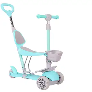 Patinete de 3 ruedas con logotipo personalizado para niños, scooter de Pu con luz de colores, mecánico, con asiento