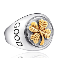 Bijoux Tempusort, bague en acier inoxydable plaqué argent/or avec incrustation de trèfle à quatre feuilles porte-bonheur pour homme, fiançailles, anniversaire