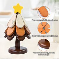 Dessous de plat en bois plats chauds forme d'arbre de noël trépied stocké pliable sous-verres de cuisine bols Pot théière boissons assiettes maison