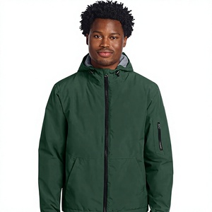 Veste à capuche personnalisée pour homme, imperméable, coupe-vent, doublée polaire, fermeture éclair intégrale, vêtements de sport d'extérieur, vert forêt, vente en gros - Product Image 1