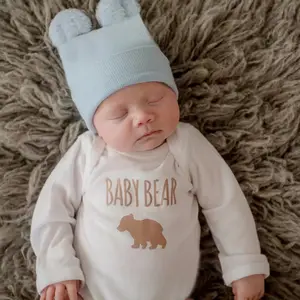 Шапка-бини хлопковая для новорожденных, милая мультяшная мягкая эластичная Шапка-бини с медведем для мальчиков и девочек, больничная