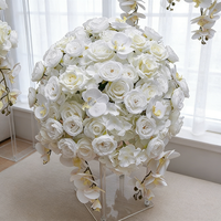Bola Bunga Phalaenopsis Mawar Putih Buatan Berkualitas Tinggi, Dekorasi Meja Pernikahan Barat untuk Jendela, Pameran & Lamaran