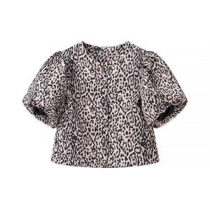 Camisa Corta Holgada con Estampado de Leopardo Vintage para Mujer, con Mangas Abullonadas y Botones Dorados, para Oficina, Moda Urbana, Primavera/Verano - Product Image 2