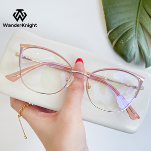 Gafas de Moda, Lujosas y Modernas, con Logotipo Personalizado, Montura Metálica Pequeña, Estilo Ojo de Gato, Protección Contra Luz Azul, Monturas Ópticas - Product Image 2