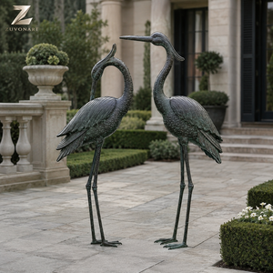 Statues de cigognes en bronze grandeur nature, sculptures d'oiseaux en métal pour l'extérieur, paire pour villa, jardin, étang, hôtel, complexe hôtelier et projets paysagers - Product Image 3