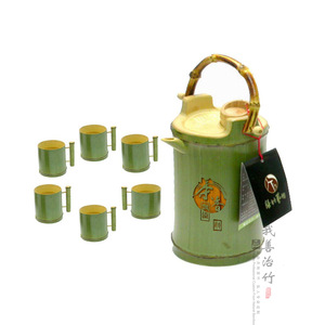 Bamboo <b>Tea</b> <b>Set</b> With Teapot And Six Cups Green Color Solid Pattern For <b>Tea</b> Brewing - Product Image 1