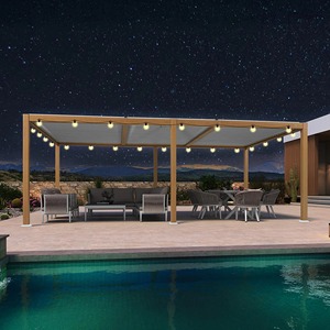Pergola extérieure en aluminium à grain de bois 3D avec toit à lames orientables, auvent coupe-vent et imperméable pour <span class=keywords><strong>piscine</strong></span>, pavillon, parasol, gazebo - Product Image 2