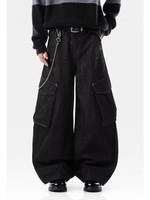 Pantalon en jean pour homme à ourlet ovale, coupe droite, avec détail de bordure en forme d'œuf, coupe ample