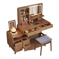 Coiffeuse en Bois Massif Écologique et Durable avec Éclairage Intégré Réglable, Meuble de Rangement Multifonctionnel de Luxe pour Chambre à Coucher