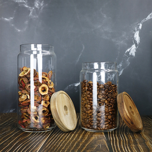 Recipiente Redondo de Vidrio con Etiquetas Personalizadas, Boca Ancha, para Uso Doméstico, Recipiente de Vidrio para Alimentos, Azúcar, Té, Café, con Tapa de Acacia - Product Image 5