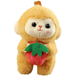 Llavero de peluche de mono marrón Kawaii con melocotón, colgante de animal de peluche suave y peludo para mochila, regalo para todas las edades - Product Image 2