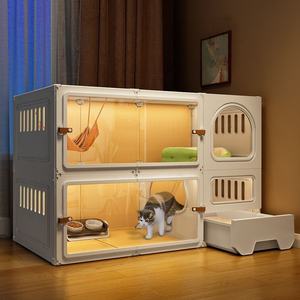 Maison moderne pour chat et <span class=keywords><strong>chien</strong></span> toutes saisons avec lits superposés en forme de villa à deux étages, en plastique, design chaleureux pour une utilisation en intérieur/extérieur - Product Image 2