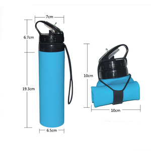 Bouteille d'eau pliable en silicone de 700 ml avec couvercle en acier inoxydable, bouteille d'eau de vélo en silicone de 600 ml pour les sports de plein air - Product Image 4