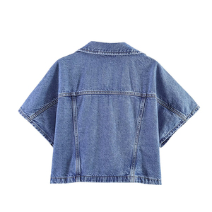 PB&ZA Donna 2024 Nuova Moda Estiva Camicette Corte in <span class=keywords><strong>Jeans</strong></span> Vintage Casual Maniche Corte in Denim Camicie Femminili Chic - Product Image 3