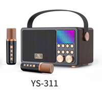 YS311 Enceinte Karaoké Portable Extérieure 10W Stéréo avec Revêtement en Bois et Cuir, Double Micro Sans Fil Intégré et Batterie Rechargeable