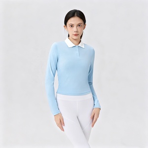 <span class=keywords><strong>Polo</strong></span> da <span class=keywords><strong>donna</strong></span> a maniche lunghe con colletto rialzato Color-block, Slim Fit, stile retrò, Casual e adatta per il Tennis - Product Image 1