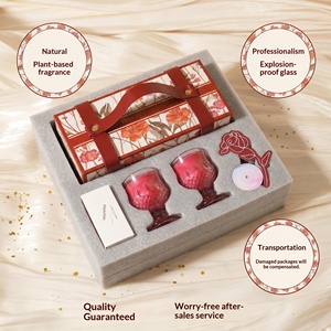Floral Pattern Wine Glass Scented Candle Set 2Pcs Natural Soy Wax Aromatherapy <b>Gift</b> <b>Box</b> For Wedding - Product Image 4