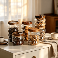 Bocaux de conservation en verre borosilicate côtelé en gros avec couvercle hermétique en acacia pour grains de café, noix, pâtes et épices