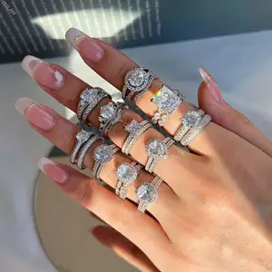 Dylam Luxury Full 5A Zircon Studded Zirconia Wedding Rings Jewelry Gifts 2 Pcs Stackable Stacking Wedding Rings for Women