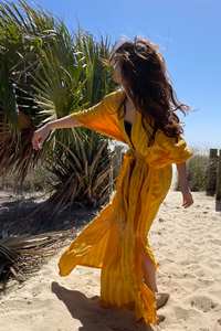 Teint à la main Kimono Robe Jaune Boho Kimono Robe Longue Kimono Robe Surdimensionné Duster Beach Coverup Duster Loungewear Cadeau Pour Elle - Product Image 3