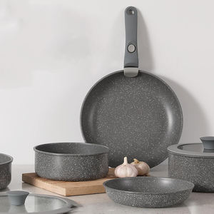 Vente chaude au Japon Batterie de cuisine antiadhésive en marbre avec <span class=keywords><strong>poignée</strong></span> <span class=keywords><strong>amovible</strong></span> et couvercle en silicone Matériau en verre Cuisinière à gaz Applicable - Product Image 2