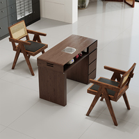 Ensemble table et chaise de manucure en cuir véritable de style japonais vintage, finition noyer russe, simple ou double